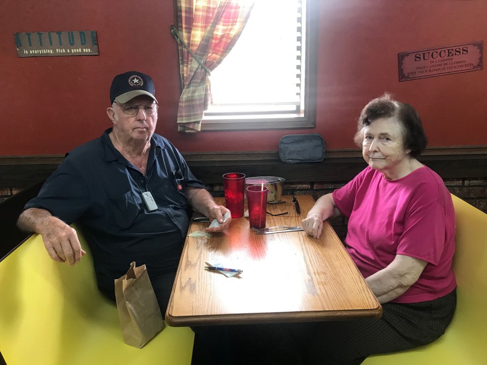 Harvey and Patsy Milton talk immigration after lunch at The Red Onion in Honey Grove. “These people are coming here to better themselves but they’re breaking the law,” said Harvey, who worked in public schools for 56 years.