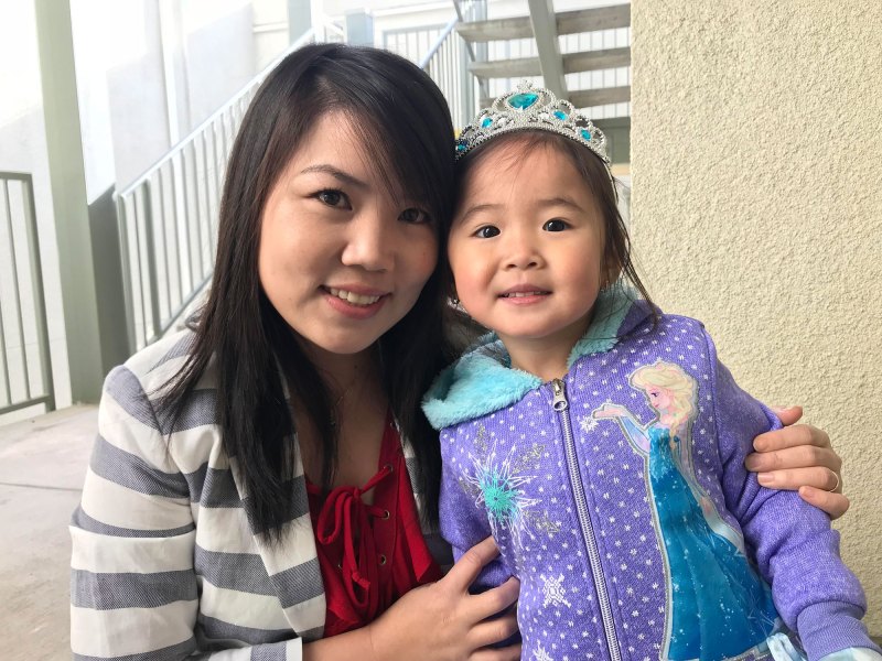 Huyen Le and her daughter Katelynn Trinh. Through “nudges” via texts, Le gets reminded of activities to do with Katelynn that enhance her learning.